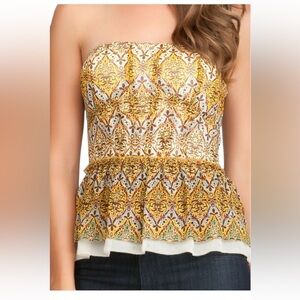 Bebe Women's Printed Smocked Peplum Bustier Top Size S